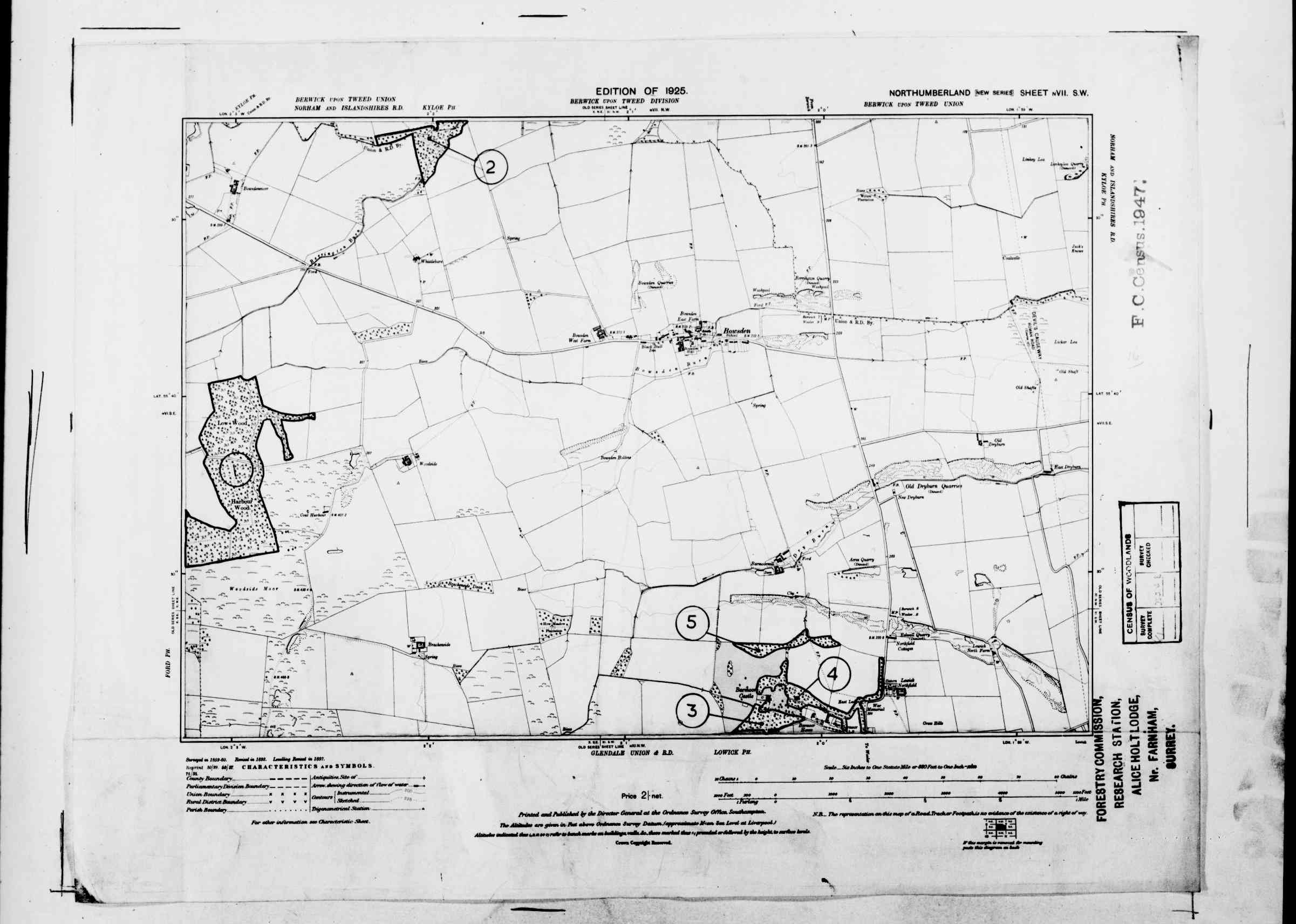 Detailed Old Map of northumberland Ordnance Survey (OS) Map Sheet 7 SW ...
