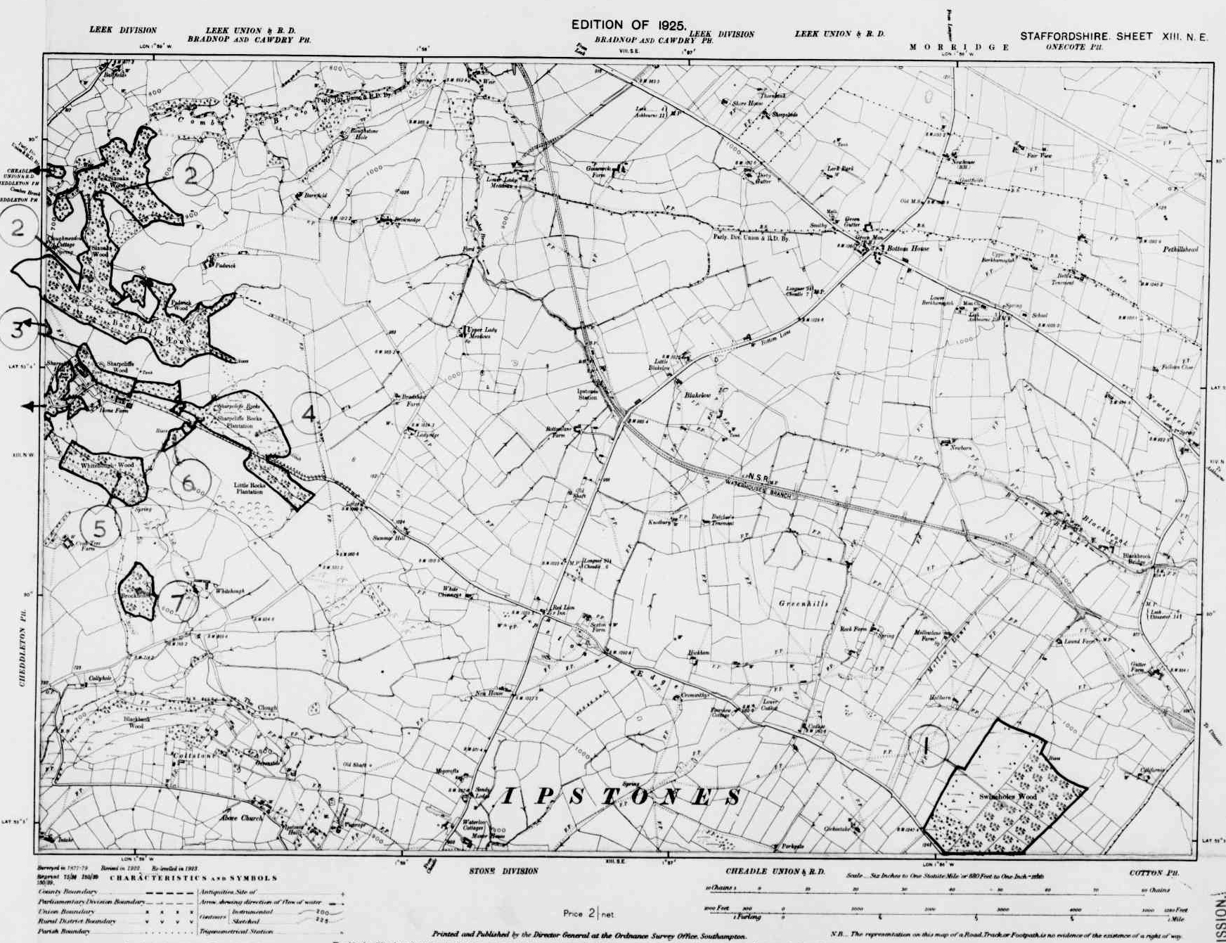 Detailed Old Map of staffordshire Ordnance Survey (OS) Map Sheet 13 NE